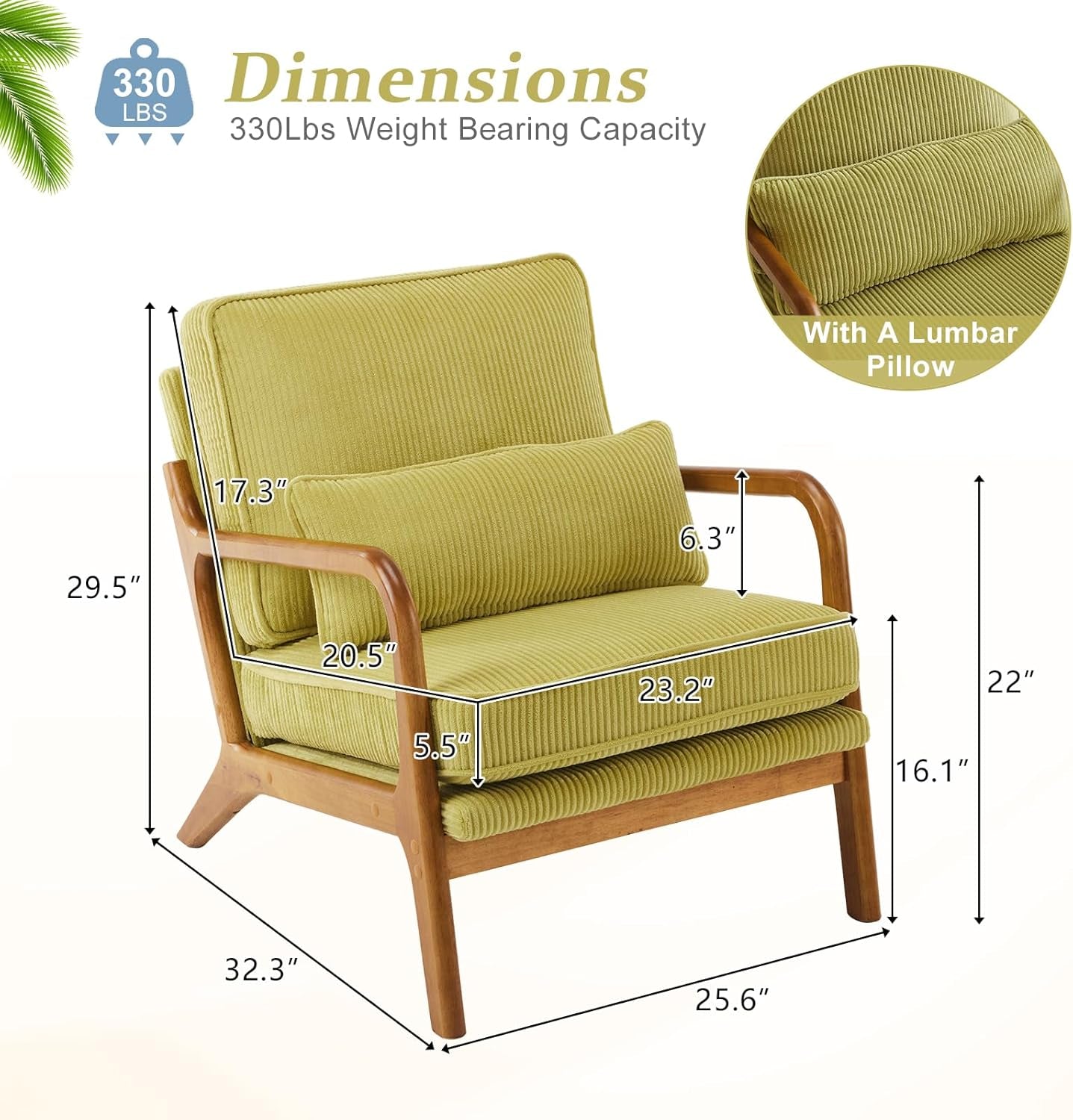 Corduroy Armchair in Light Olive