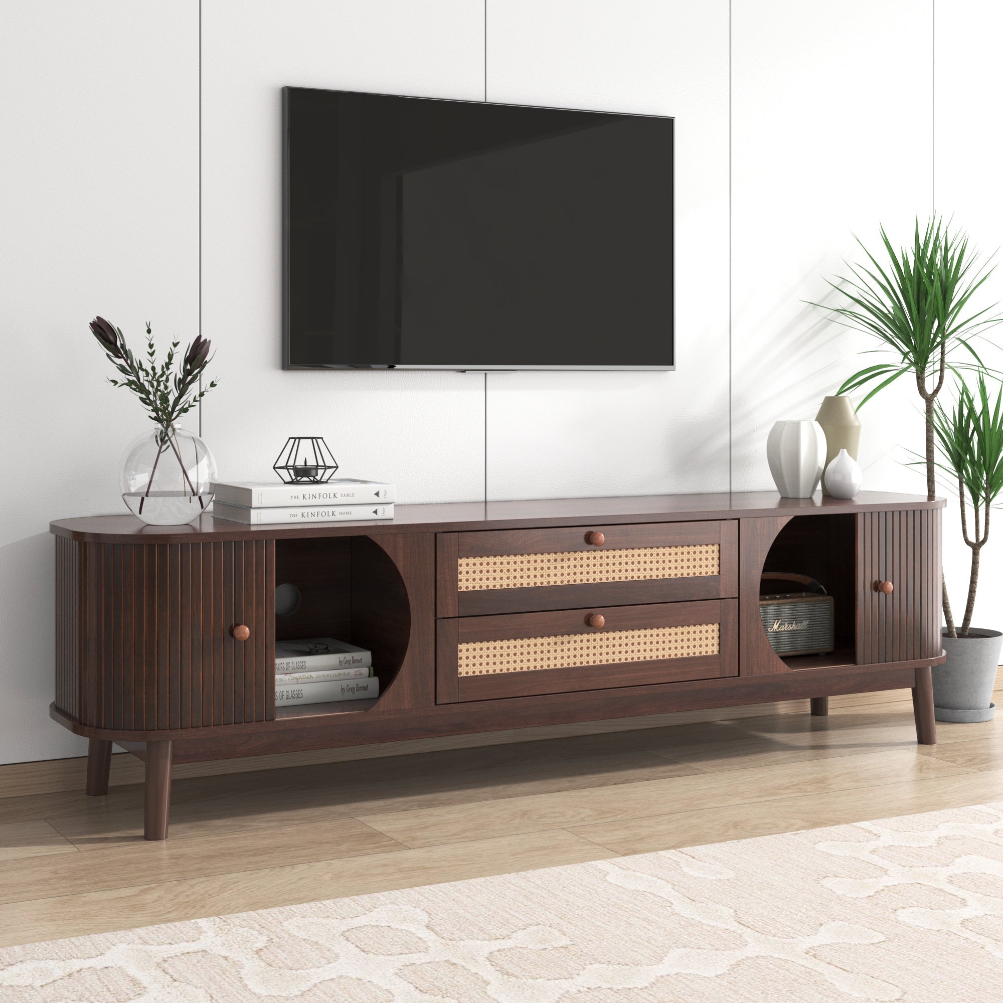 Modern Mid Century Rattan TV Stand