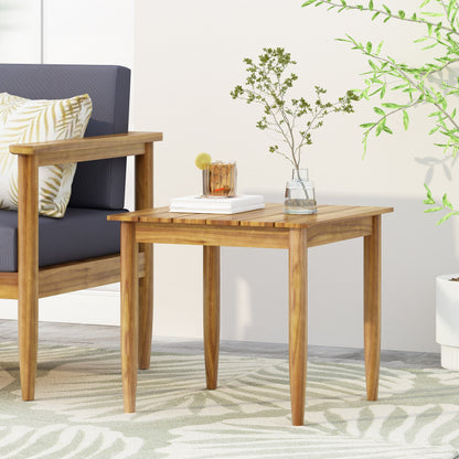 Outdoor Square Side Table with Slatted Top and Wood Frame, Teak