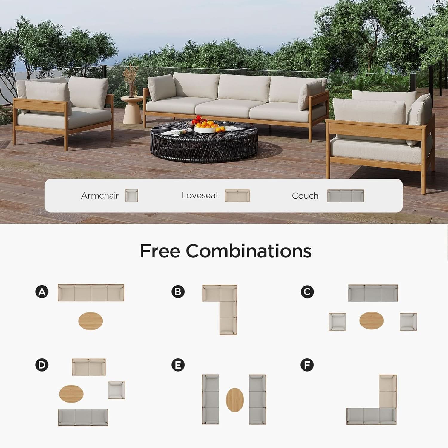 Modern Outdoor Sectional Sofa Set with Beige Cushions