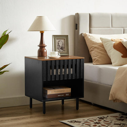 Set of 2 Mid Century Modern Nightstands - Black + Brown