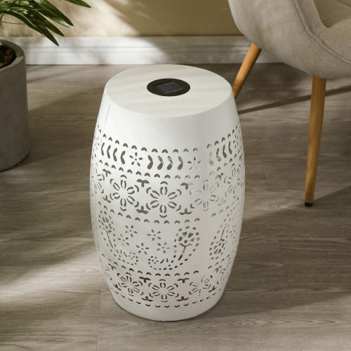 Outdoor Side Table with Built-in Solar Battery - White
