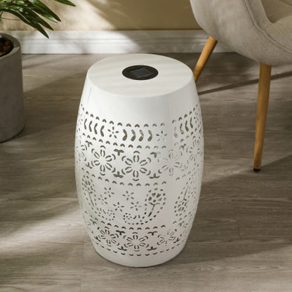 Outdoor Side Table with Built-in Solar Battery - White
