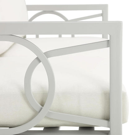 2 Piece Outdoor Gray Metal Loveseat and Coffee Table Set with Creme Cushions