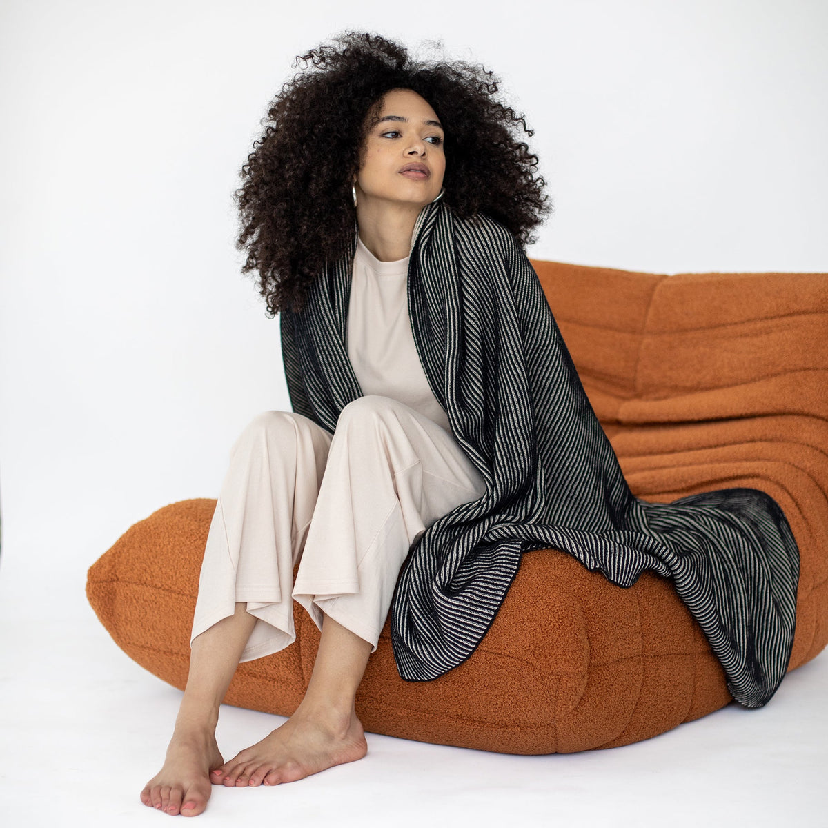 Ribbed Organic Cotton Knit Throw Blanket