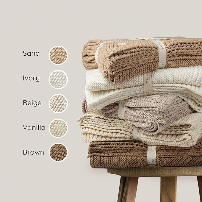 Super Soft Organic Cotton Chunky Knit Blanket in Vanilla