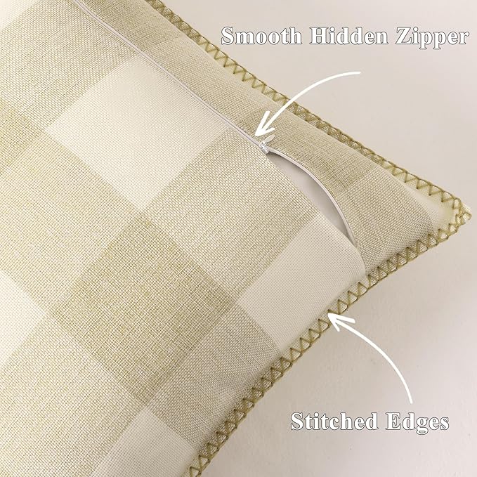Set of 2 Buffalo Plaid Check Fall Throw Pillow Covers - 24x24, Beige