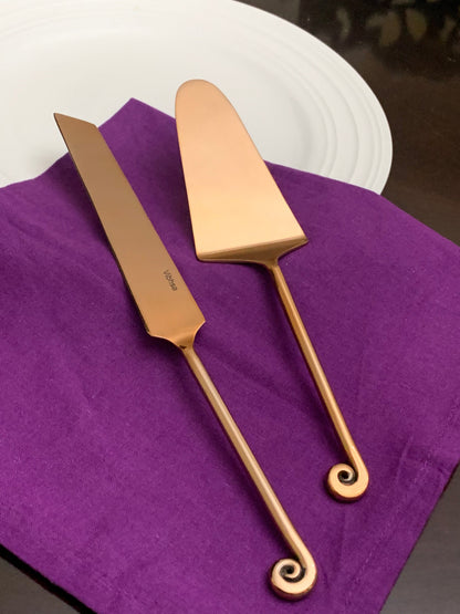 Copper Finish Cake Serving Set - 2 Pc