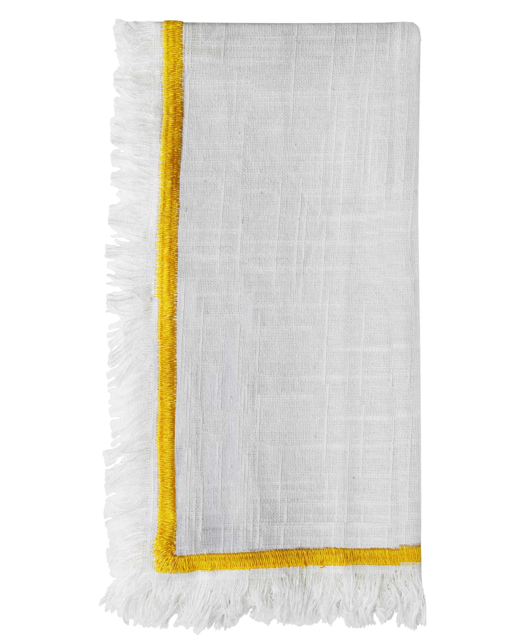 Set of 4 Cloth Napkins with Yellow Embroidery
