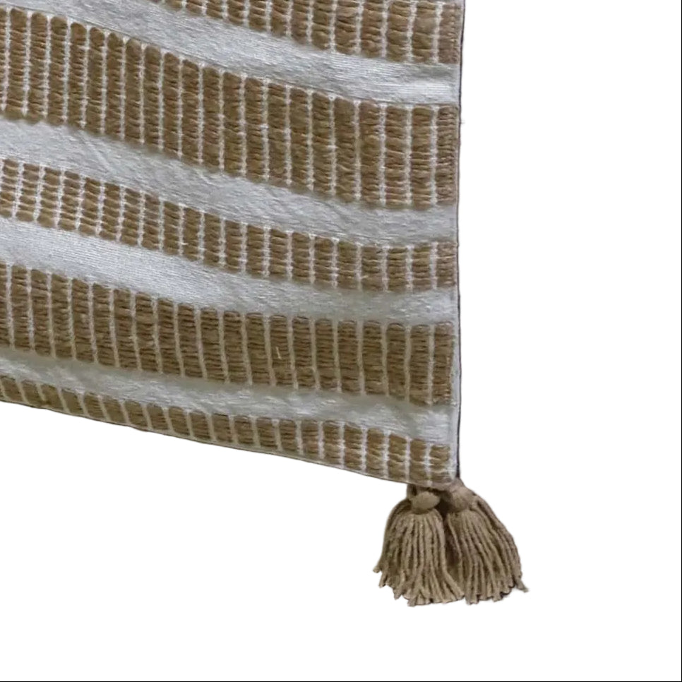 Woven Cotton Table Runner Off White and Beige - 16 x 90 inches