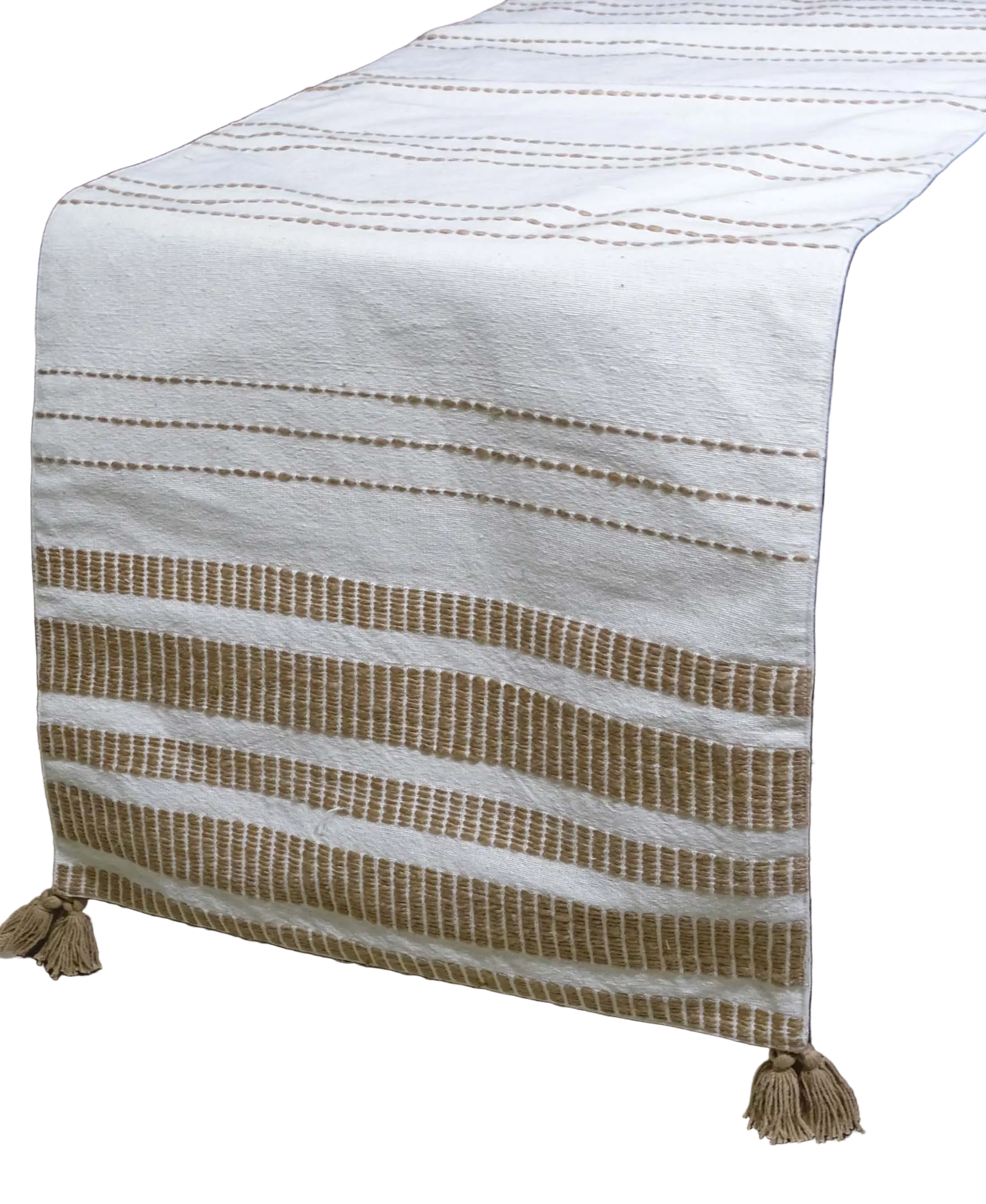 Woven Cotton Table Runner Off White and Beige - 16 x 90 inches