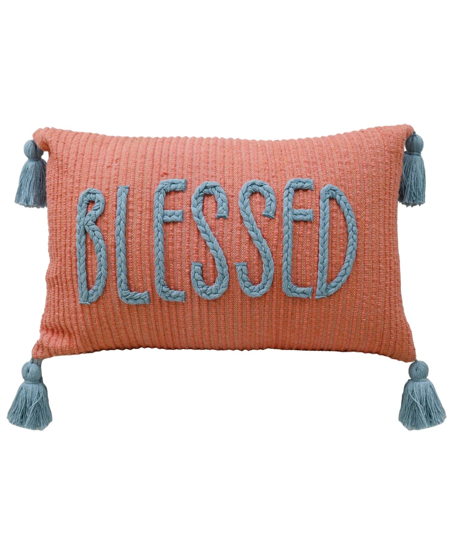 Handwoven Braided "Blessed" Decorative Pillow - 14 X 24 inch