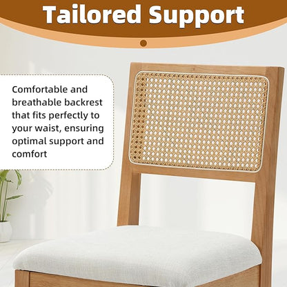 Natural Rattan Dining Chairs - Set of 2, Farmhouse Natural Dining Room Chairs with Upholstered Cushion, Wood Armless Chairs for Kitchen/Restaurant