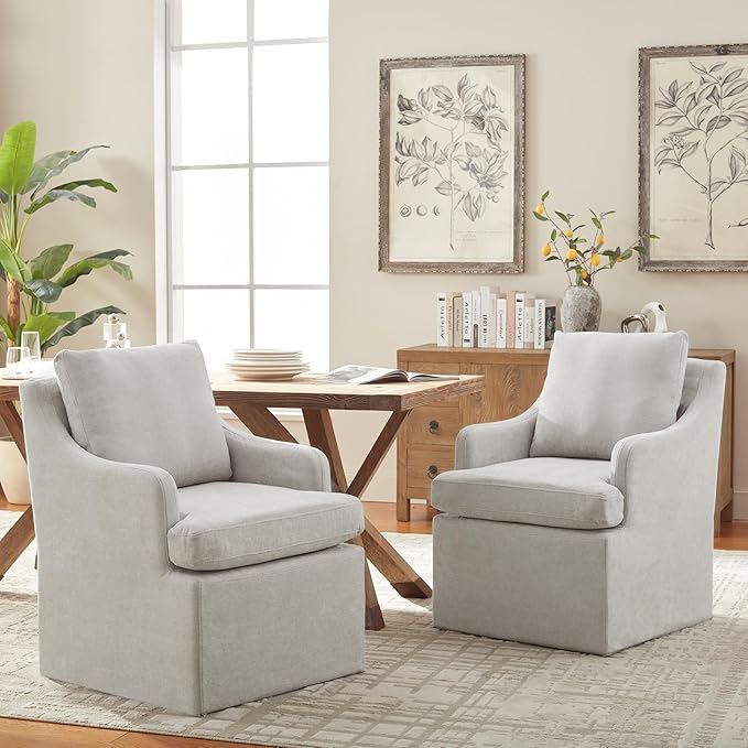 Light Gray Linen Upholstered Dining Chairs - Set of 2