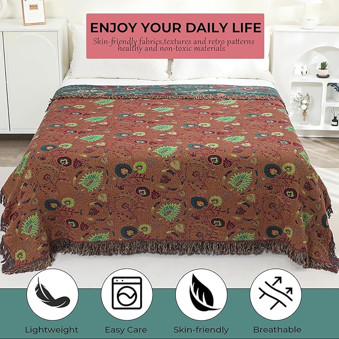 100% Cotton Soft Breathable Reversible Blanket - 80" x 90"
