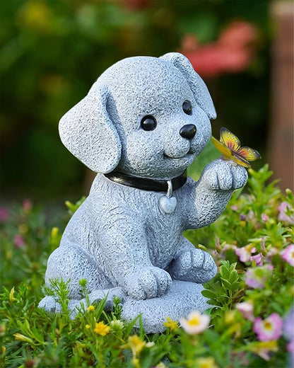Solar Garden Statue - Puppy with Butterfly