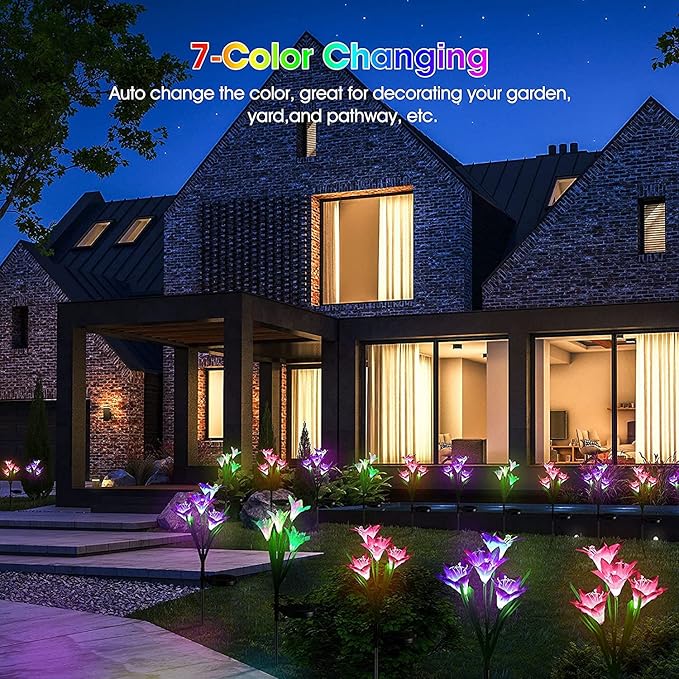 4 Pack Garden Decor Solar Lights, 16 Multi-Color Changing Lily