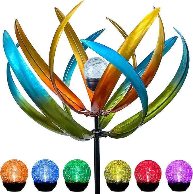 82" Vibrant Multicolor Solar Tulip Wind Spinner