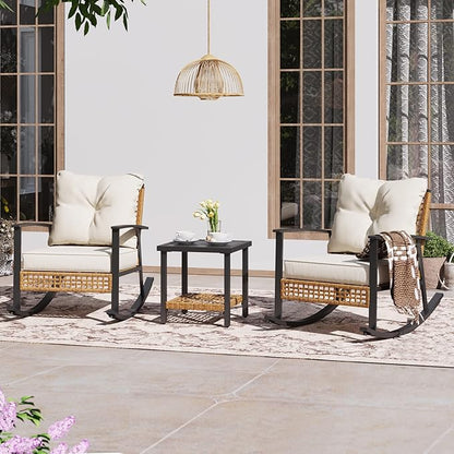 LAUSAINT HOME 3-Piece Rocking Bistro Set in Beige