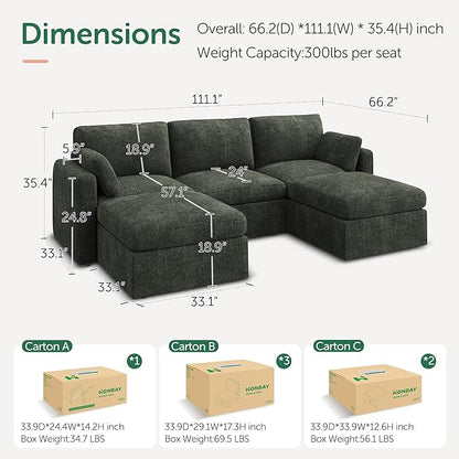 HONBAY Modular Sectional Sofa with Storage Seats - Green Chenille
