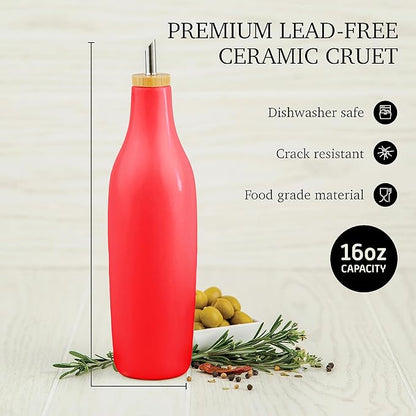 Stoneware Oil/Vinegar Bottle - 16 Oz Red