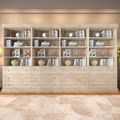 Tall Farmhouse Bookcase with Drawers, Set of 4 – Natural