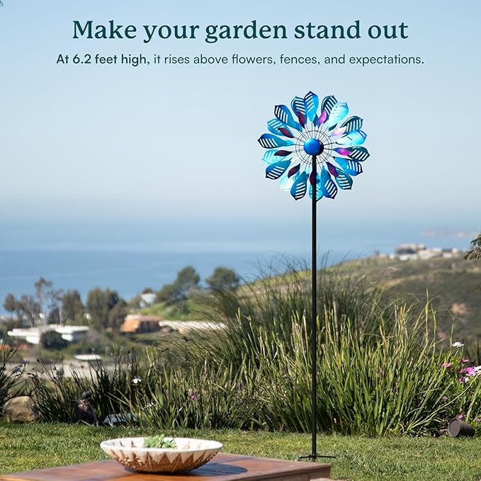 Extra Large Wind Spinner - 84" Blue Flower