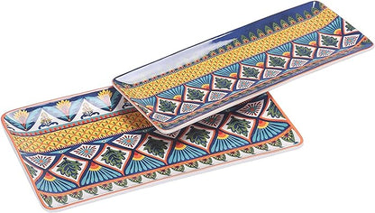 Set of 2 Bico Havana Ceramic 14 inch Rectangular Serving Platters - Microwave &amp; Dishwasher Safe
