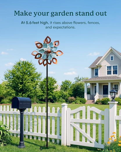 Copper Wind Spinner with Solar LED Light - 74 inch