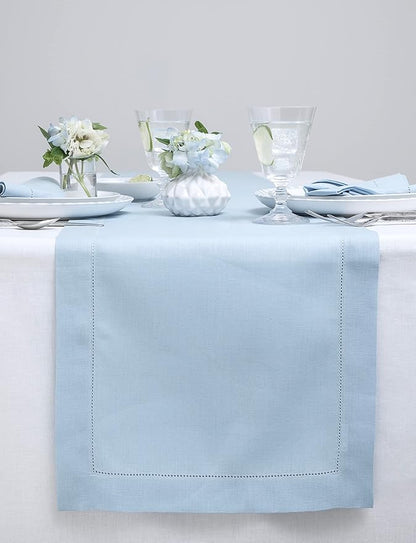 100% Pure Linen Hemstitch 14 x 90 Inch Table Runner - Sky Blue