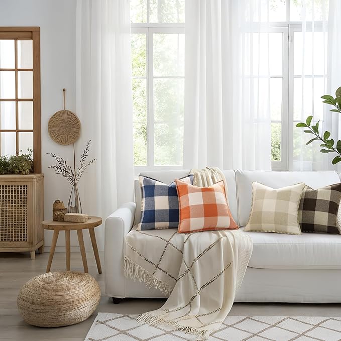 Set of 2 Buffalo Plaid Check Throw Pillow Covers - 16x16, Brown