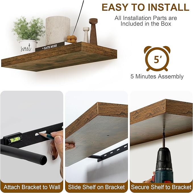 Set of 2 Rustic Floating Shelves - 36"
