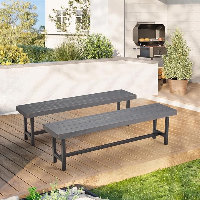 Set of 2 Indoor/Outdoor Benches in Distressed Grey