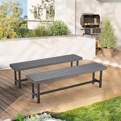 Set of 2 Indoor/Outdoor Benches in Distressed Grey