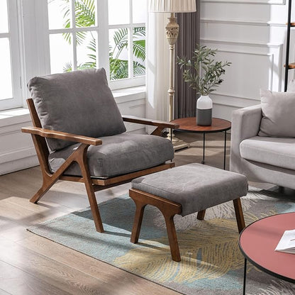 Wahson Mid Century Arm Chair and Ottoman in Gray