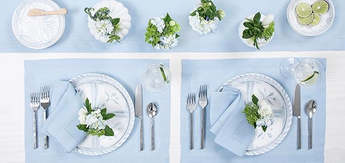 100% Pure Linen Hemstitch 14 x 90 Inch Table Runner - Sky Blue