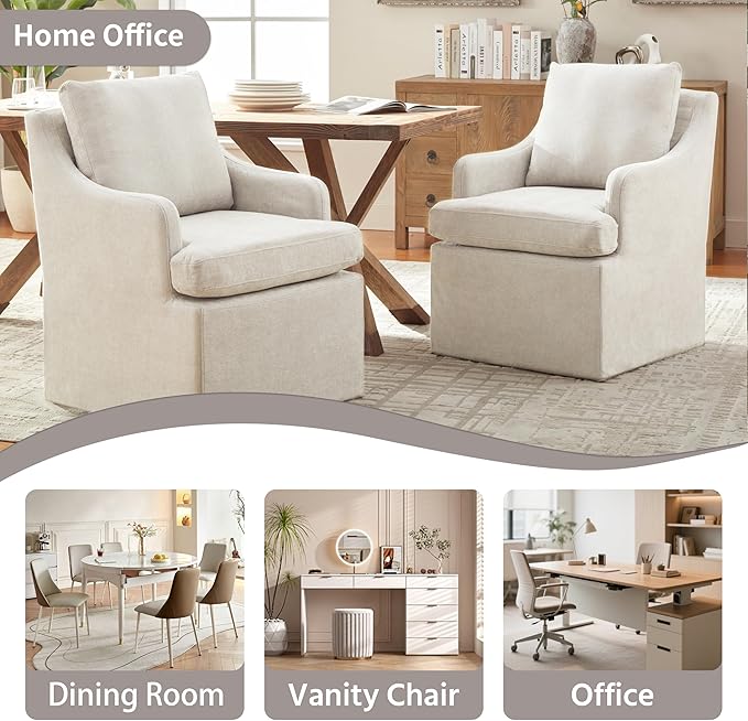 Beige Upholstered Dining Chairs - Set of 2