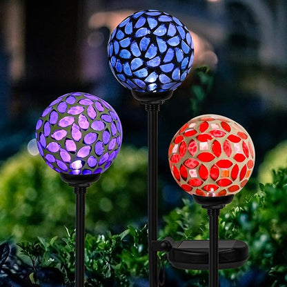 Mosaic LED Solar Lights, 3 Pack - Blue/Purple/Red