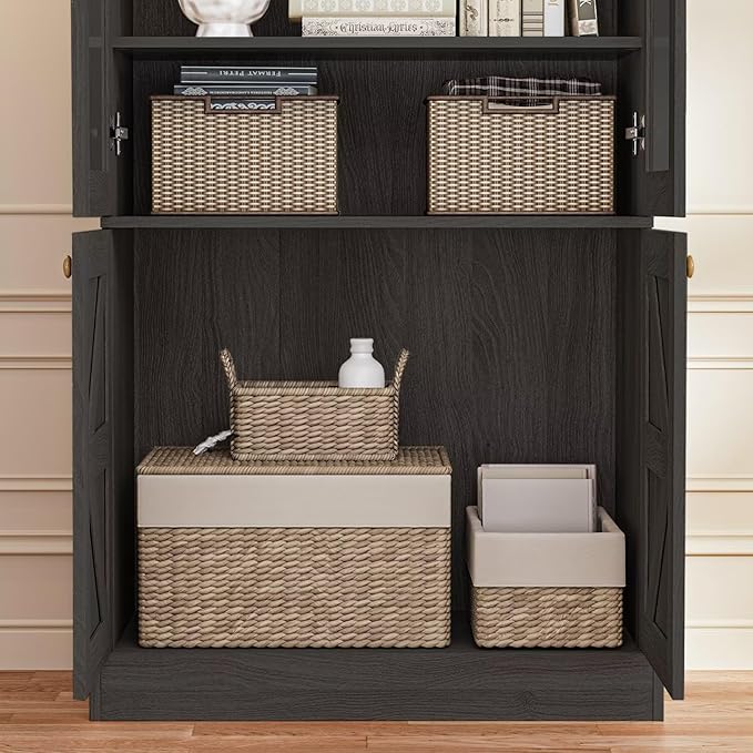 Farmhouse Bookcase with Glass Doors, Set of 3 – Black