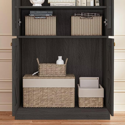 Tall Farmhouse Bookcase with Glass Doors, Set of 4 – Black