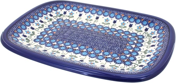 Blue Rose Polish Pottery Medium Rectangular Serving Platter - Savannah