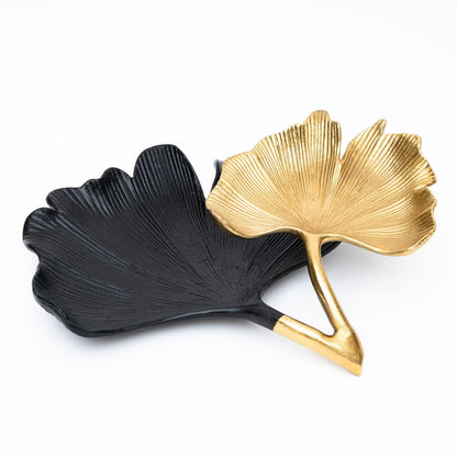 Black &amp; Gold Ginkgo Leaf Tray - 2 Tier