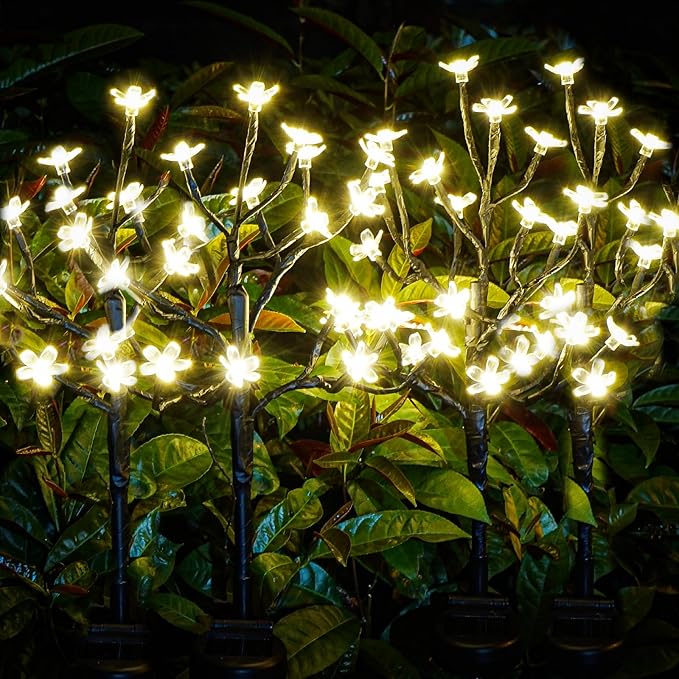 Set of 6 White Cherry Blossom Solar Lights