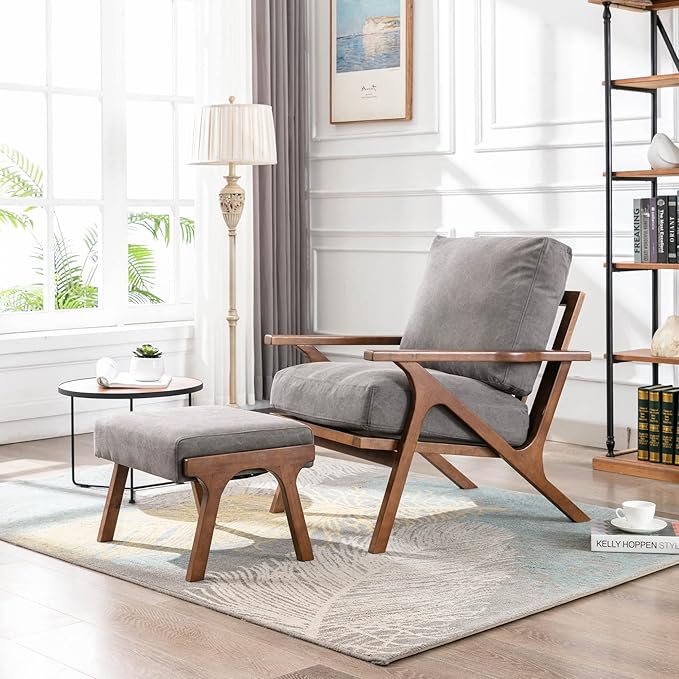Wahson Mid Century Arm Chair and Ottoman in Gray