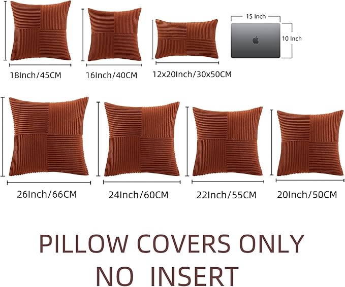 2 Pc Soft Corduroy Patchwork Pillow Covers -  18 x 18 inch, Terracotta
