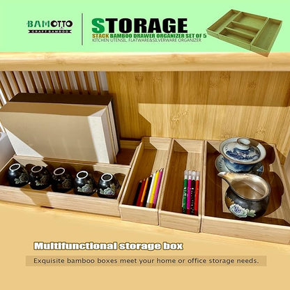 Bamboo Drawer Organizers - Set of 5