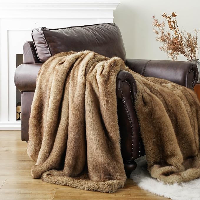 Luxury Faux Fur Throw Blanket - Ochre 50 x 60 inch