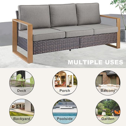 Outdoor Wicker Patio Sofa in Gray