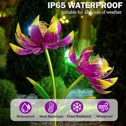 63 Inch Metal Wind Spinner with Lights - Twin Flower Design
