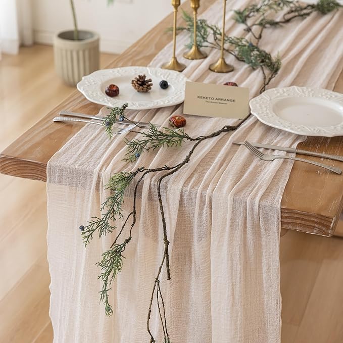Rustic Gauze Cheesecloth Table Runner - 10 ft Beige